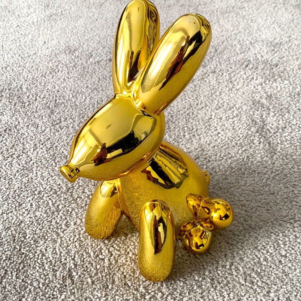 Gold Bunny Piggy Bank. Accent Decor.